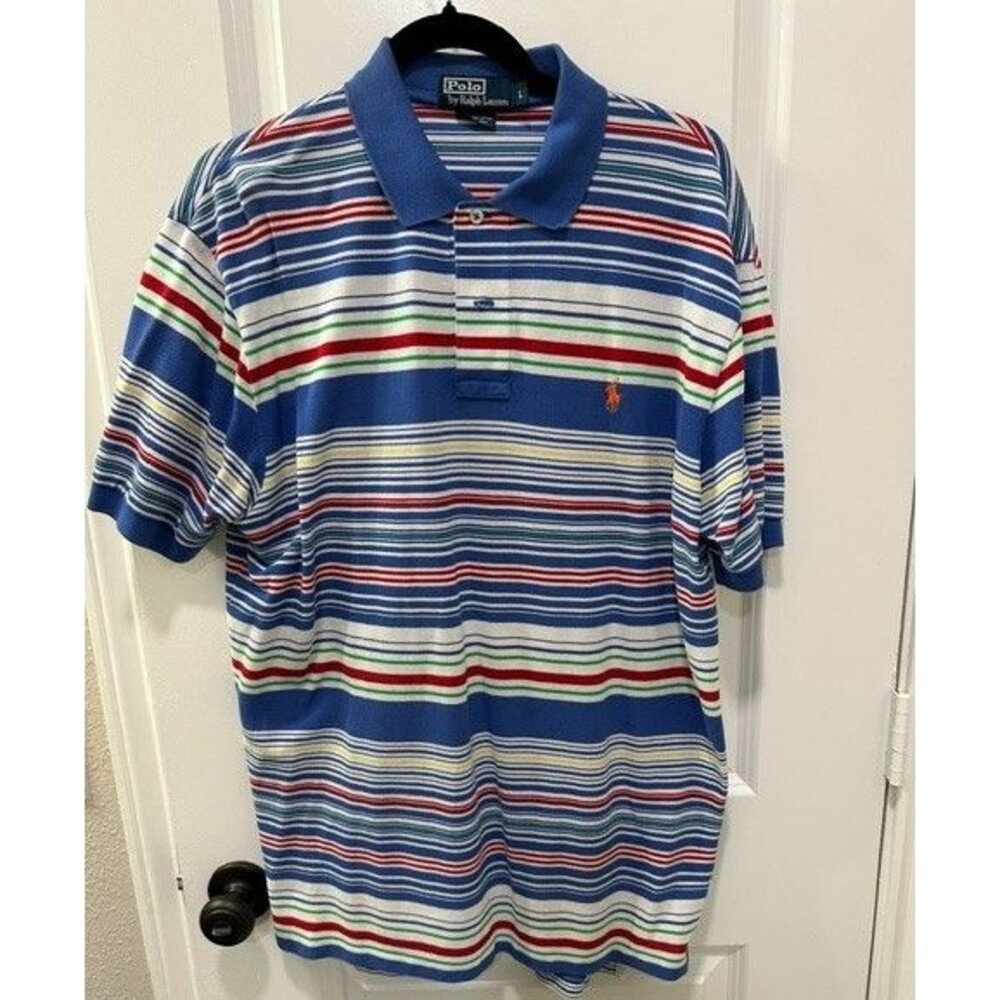Polo by Ralph Lauren Shirt Mens Large Striped Short Sleeve Pima Cotton Preppy